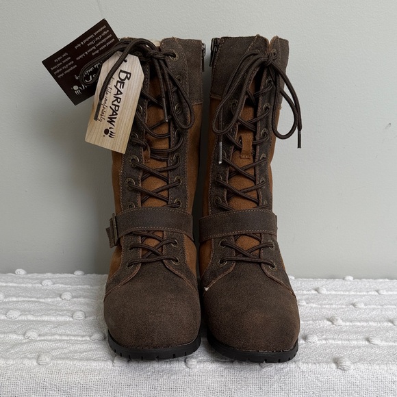 BearPaw Women's Dark Brown Combat Boots - Picture 1 of 7